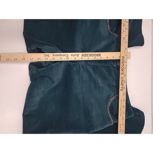 Chico's Green Velvet Pants Women's Size Large Rhinestone Accents Straight Leg - Picture 3 of 7